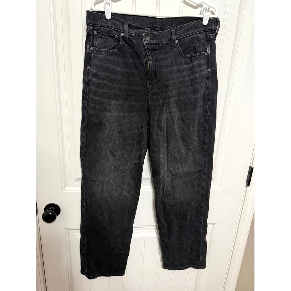 American Eagle Jeans Womens 14 Black‎ Strigid High Rise Straight Leg Real Good
